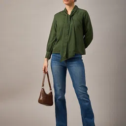 The Roadster Lifestyle Co Front Neck Tie A-Line Top-image-49
