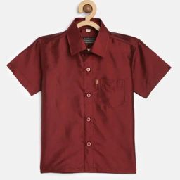THANGAMAGAN Boys Maroon Solid Lining Shirt-image-38