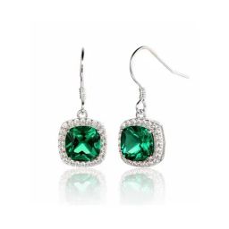 Ornate Jewels 925 Silver Cushion Cut Green Emerald and American Diamond Dangler Earrings-31