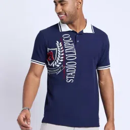 EDRIO Navy Regular Fit Printed Polo T-Shirt-picture-23