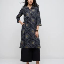 Utsa by Westside Black Buta Print Cotton Straight Kurta-image-97