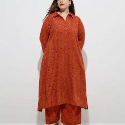 Diza by Westside Rust Striped A-Line Kurta-23