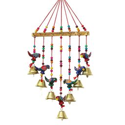 eCraftIndia Multicoloured Handcrafted Decorative Parrot Wall Hanging Bells image 4