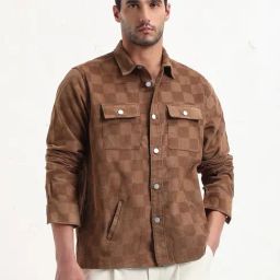 Showoff Brown Cotton Slim Fit Checks Shacket-picture-31