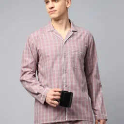 English Navy Mauve Cotton Relaxed Fit Checks Sleepwear Pack of 2-image-26
