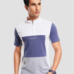 Ajile By Pantaloons White & Blue Slim Fit Colour Block Sports T-Shirt-image-7