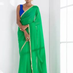 Swtantra Green Plain Saree With Unstitched Blouse-image-43