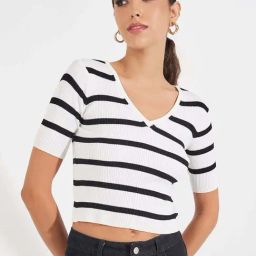 Styli White Striped Sweater-image-55