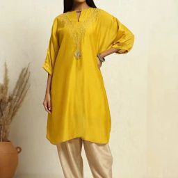 Biba Yellow Embroidered A Line Kurta-image-28