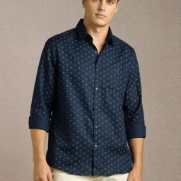 Louis Philippe Navy Cotton Slim Fit Printed Shirt-picture-28