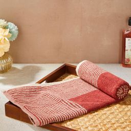 Fabindia Ladder Red & White Striped Cotton 570 GSM Bath Towel-picture-48