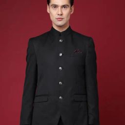 Rare Rabbit Black Tailored Fit Solid Bandhgala-84