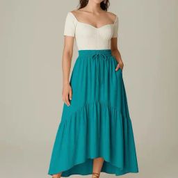 Moomaya Turquoise Regular Fit Skirt-picture-19