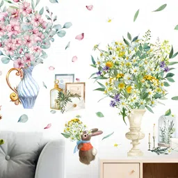 INDIAN ROYALS Green & Pink Small Flower Vase Beside Cabinet Printed Wall Stickers-picture-27