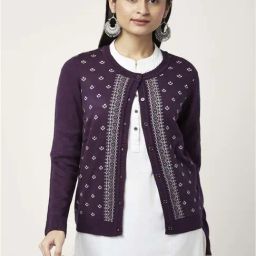 Rangmanch by Pantaloons Purple Jacquard Pattern Cardigan-picture-14