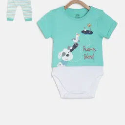 MINIKLUB Kids Mint Green & White Printed Bodysuit with Pants-image-43