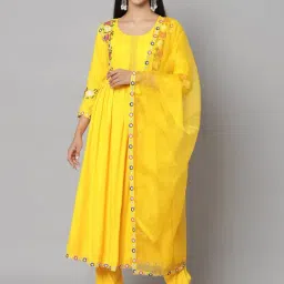 Meeranshi Yellow Embroidered Kurta With Pant & Dupatta-image-47