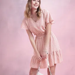 DressBerry Floral Print Smocked Detail Flared Sleeves A-Line Dress-image-96