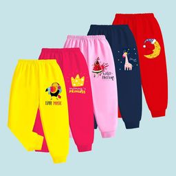 KUCHIPOO Girls Pack Of 5 Printed Mid-Rise Joggers-11