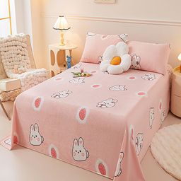 JC HOME Pink & White Cartoon Characters 150 TC King Bedsheet with 2 Pillow Covers-image-97
