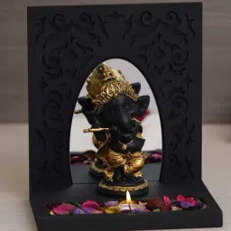 eCraftIndia Black & Golden Polyresin Baal Ganesha Showpiece & Fragnanced Petals and Tealight-image-57