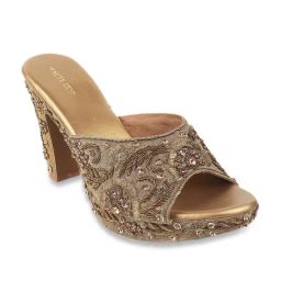 Haute Diva by Mochi Women's Antique Gold Ethnic Sandals-image-53