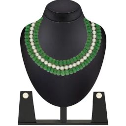 Sri Jagdamba Pearls Green Alloy Classic Necklace Set-image-5