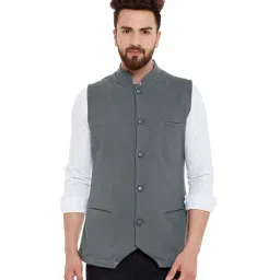 Hypernation Grey Slim Fit Cotton Waistcoat-87