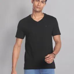 AD by Arvind Black Slim Fit V-Neck T-Shirt-image-29