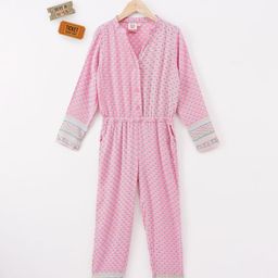 Ed-a-Mamma Cotton Full Sleeves Jumpsuit Floral Print  - Pink-picture-38