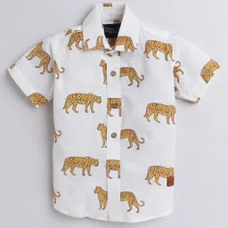 Polka Tots Jungle Theme Half Sleeves All Over Leopard Printed Shirt - White-picture-24