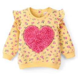 Babyhug Cotton Full Sleeves Floral Printed Sweatshirt With Petal Embroidery & Frill Detailing- Yellow-image-72