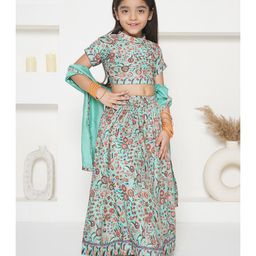 Little Bansi Half Sleeves Seamless Floral Printed  Choli With Coordinating    Lehenga & Dupatta - Green-picture-22