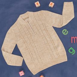 Pantaloons Junior Full Sleeves Cable Designed Pullover - Beige-picture-16