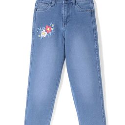 Pine Kids Denim Ankle Length Jeans with Floral Embroidery - Blue-picture-33