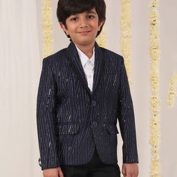 Vastramay Full Sleeves Sequin Embellished Blazer - Navy Blue-image-48