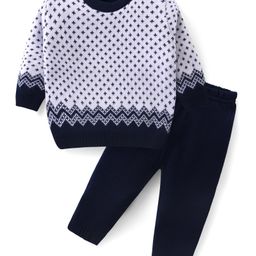 Babyhug Knit Full Sleeves Pullover Sweater & Pant Set Chevron Design - Navy Blue-image-93