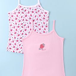 Bodycare Cotton Knit Singlet Sleeves Slips with Strawberry Print Pack of 2 - Off White & Baby Pink-image-49