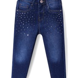 Babyhug Denim Full Length Solid Color Jeans with Beads Detailing - Navy Blue-image-31