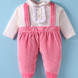ToffyHouse 100% Cotton Knit Full Sleeves Romper with Lace Detailing - Pink-picture-36