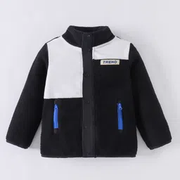 Kookie Kids Full Sleeves High Neck Collar Winter Fur Jacket with Text Patch - Black-picture-20