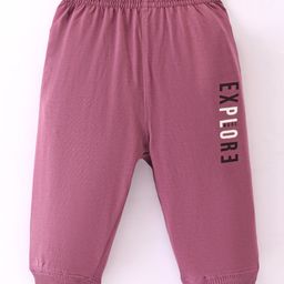 Doreme Single Jersey Knit Full Length Lounge Pants With Text Print - Plum-image-49