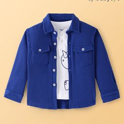Babyoye  100% Cotton Knit Solid Dyed Full Sleeves Solid Shirt with Dino Print T-Shirt - Blue-image-41