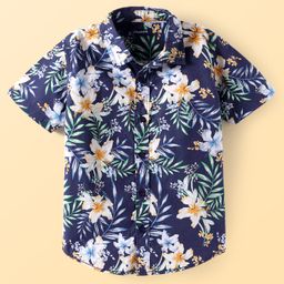 Pine Kids Cotton Woven Half Sleeves Shirt With Floral Print - Navy Blue-image-57