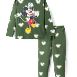 Pine Kids Disney Single Jersey Knit Full Sleeves Co-ords Night Suit with Mickey Mouse Graphics - Green-picture-41
