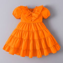 Mark & Mia Half Puffed Sleeves Tiered Frock with Frill Detailing - Orange-image-90