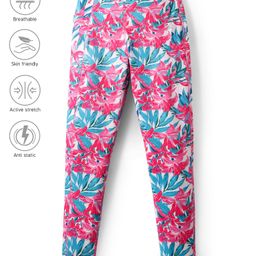 Pine Active Full Length Super Stretch Leggings with Floral Print- Pink-image-80