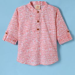 Rikidoos Full Sleeves Abstract Printed Kurta Style Shirt - Light Peach-image-10