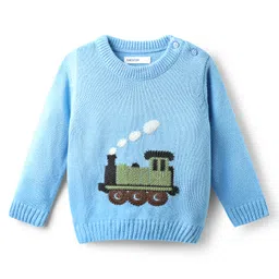 Babyoye Knit Full Sleeves Pullover Sweater With Embroidery - Blue-picture-31