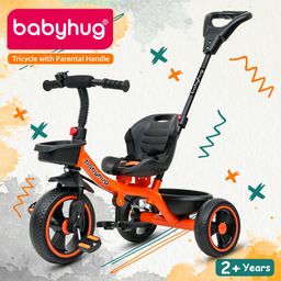 Babyhug Tricycle with Parental Push Handle-Orange| Safety Harness| Foldable Footrest| Storage Baskets| Anti-Slip Pedals| Adjustable Push Bar| Puncture Proof Wheels| Comfortable Seat| High Backrest-image-31